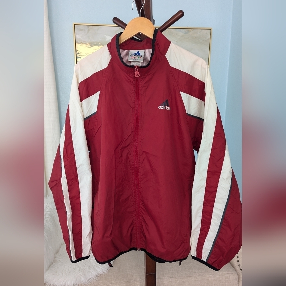 Vintage 90s Adidas Man's Windbreaker Red White Size L